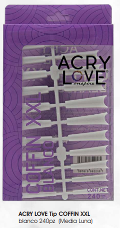 ACRY LOVE Tip COFFIN XXL  blanco 240pz (Media Luna)