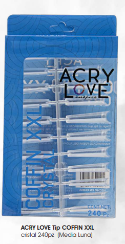 ACRY LOVE Tip COFFIN XXL  cristal 240pz (Media Luna)