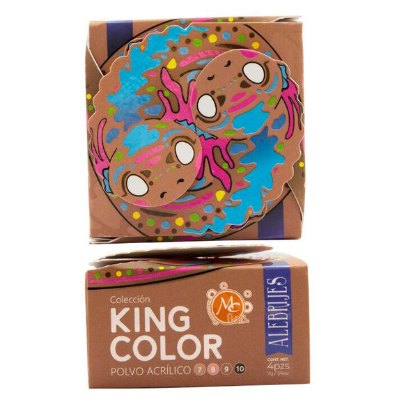 Caja de Polvo acrilico King Color maquillaje para uñas 4 pz
