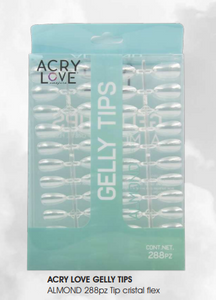 ACRY LOVE GELLY TIPS  ALMOND 288pz Tip cristal flex