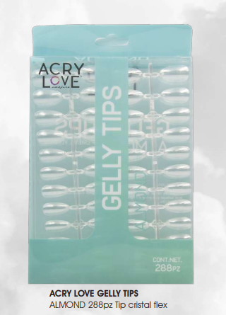 ACRY LOVE GELLY TIPS  ALMOND 288pz Tip cristal flex
