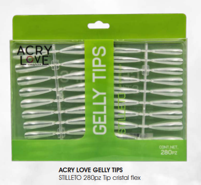 ACRY LOVE GELLY TIPS  STILLETO 280pz Tip cristal flex
