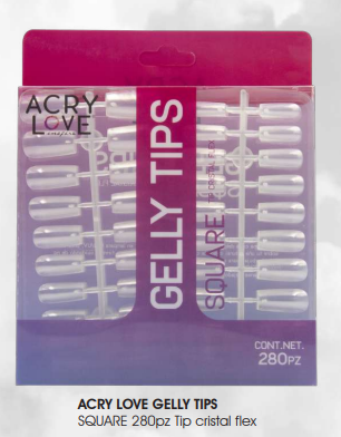 ACRY LOVE GELLY TIPS  SQUARE 280pz Tip cristal flex