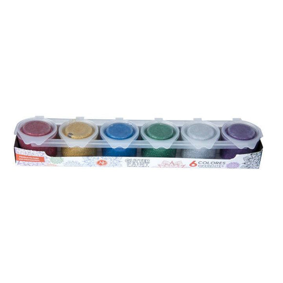 GLITTER PAINT Paq. de 6pz 15ml Pintura acrilica 003