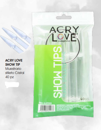 ACRY LOVE  SHOW TIP Muestrario  stileto Cristal  40 pz