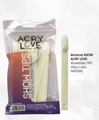 Almond SHOW  ACRY LOVE  Muestrario TIPS  40pz color  NATURAL