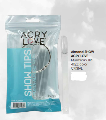 Almond SHOW  ACRY LOVE  Muestrario TIPS  40pz color  CRISTAL