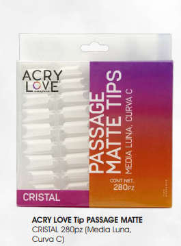 ACRY LOVE Tip PASSAGE MATTE  CRISTAL 280pz (Media Luna,  Curva C)