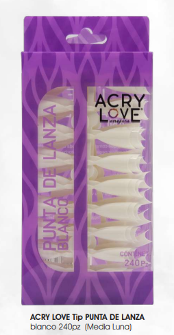 ACRY LOVE Tip PUNTA DE LANZA  blanco 240pz (Media Luna)