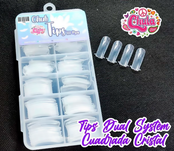 Tips Dual Sistem 100 pzas Cuadrada Cristal