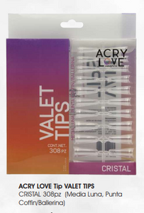 ACRY LOVE Tip VALET TIPS  CRISTAL 308pz (Media Luna, Punta  Coffin/Ballerina)