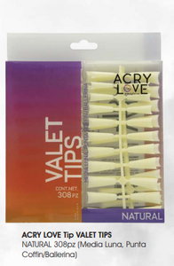 ACRY LOVE Tip VALET TIPS NATURAL 308pz (Media Luna, Punta  Coffin/Ballerina)